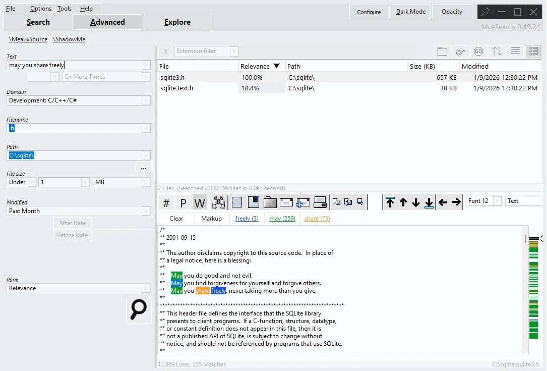 Advanced filters panel in light mode